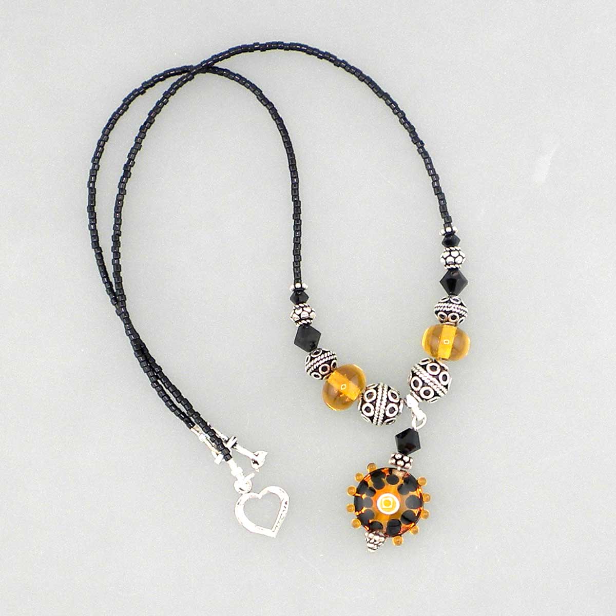 Amber Necklace Hand-made Lampwork Sterling Silver