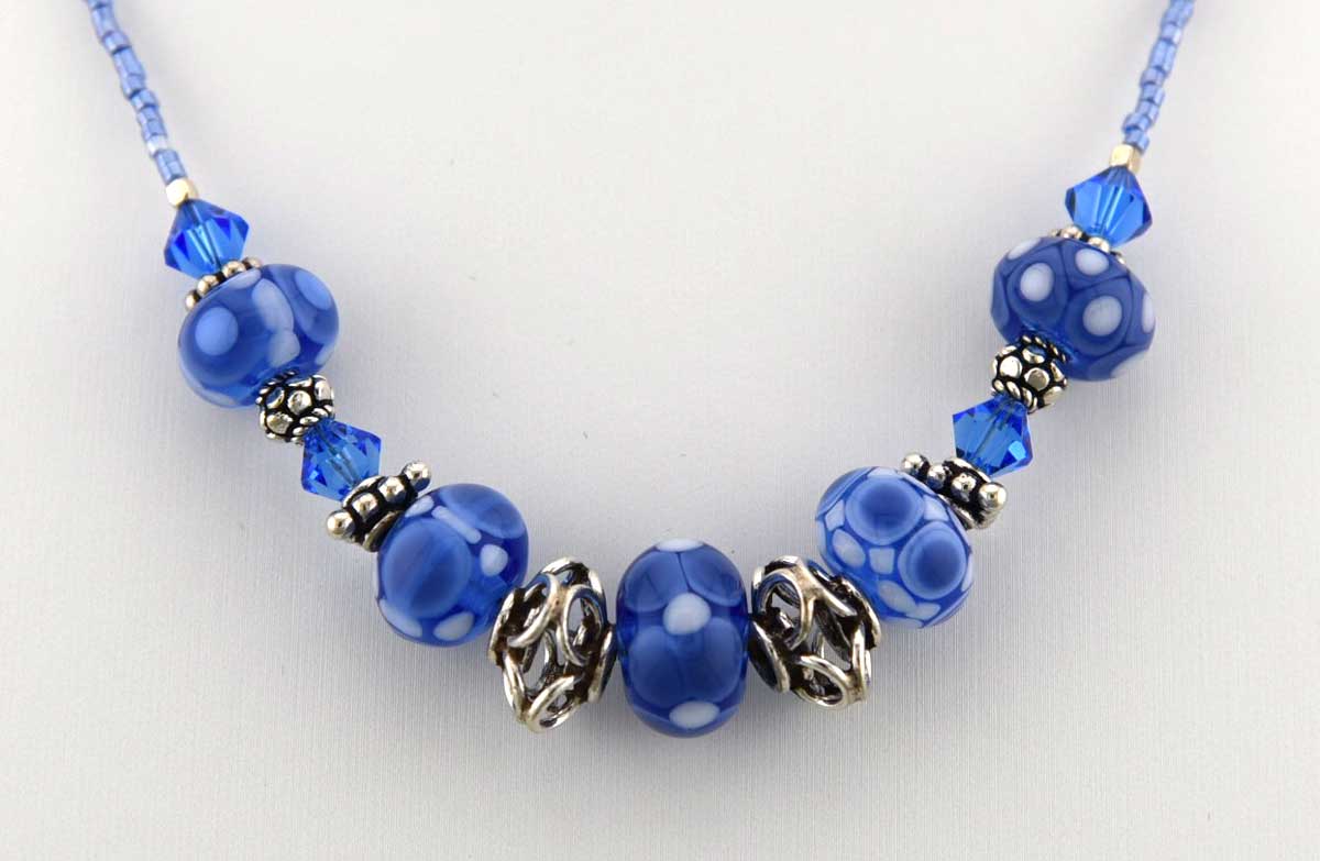 Blue handmade lampwork necklace
