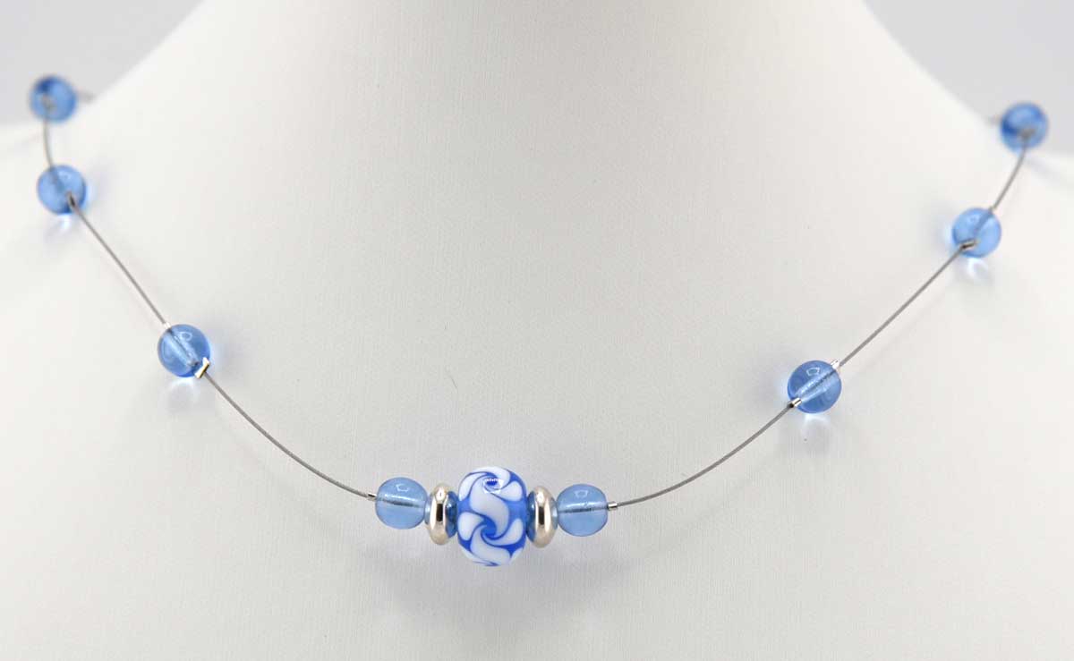 blue lampwork floating necklace