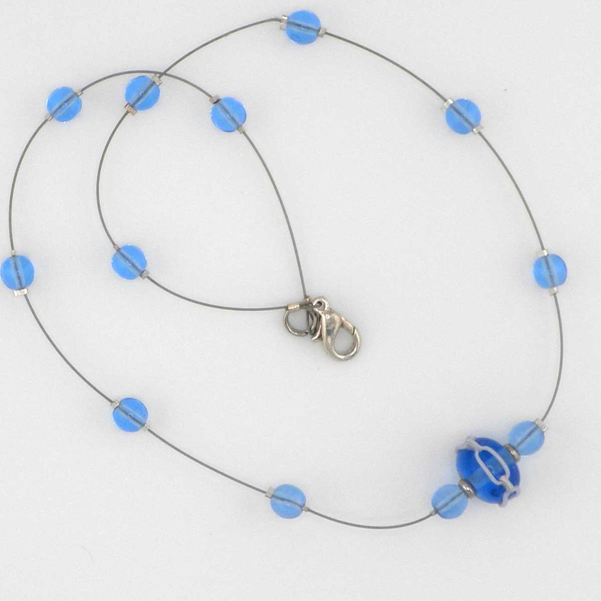 Blue handmade floating lampwork necklace