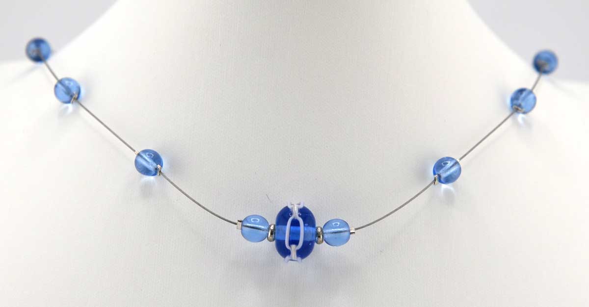 Blue handmade floating lampwork necklace