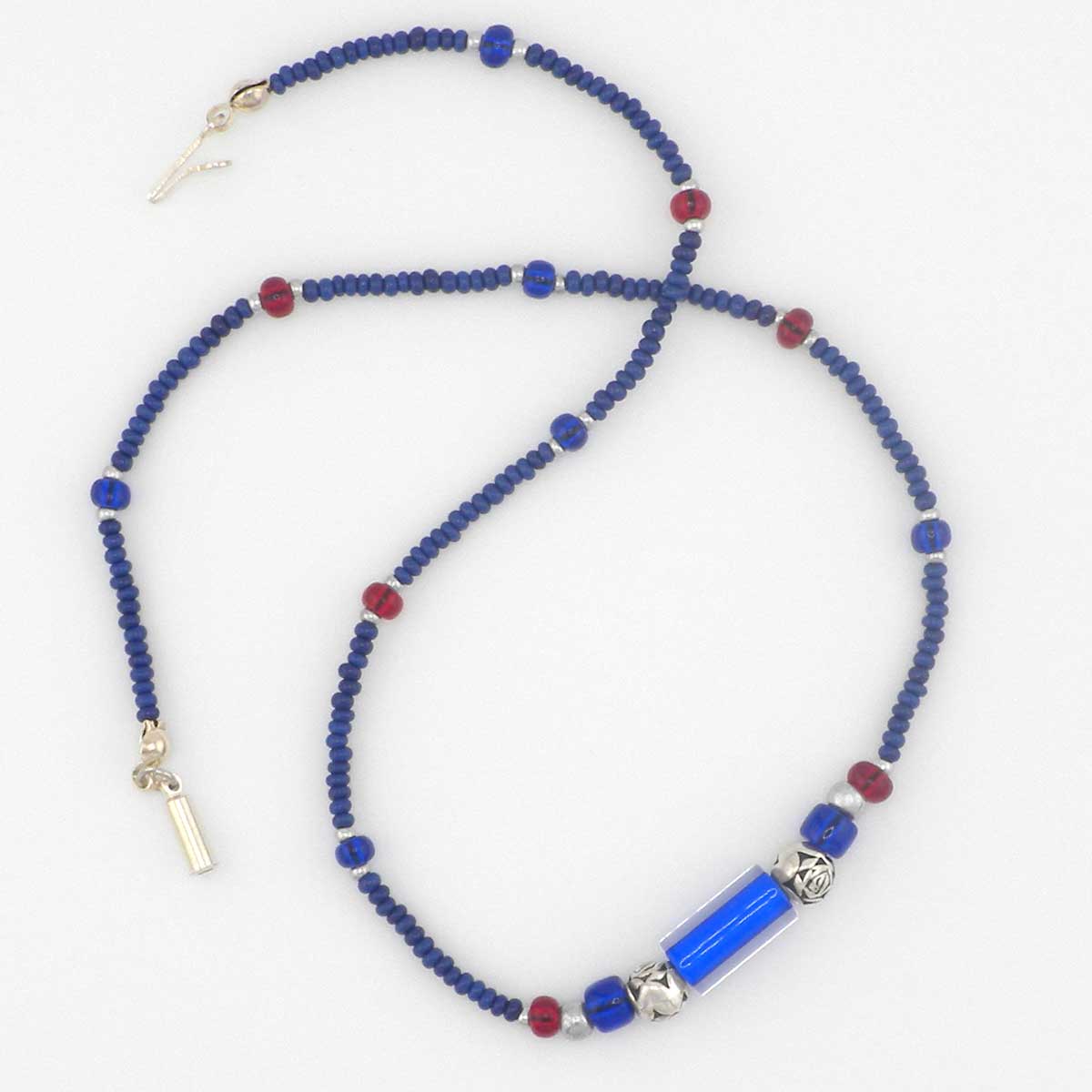 blue-red-silver beaded chocker
