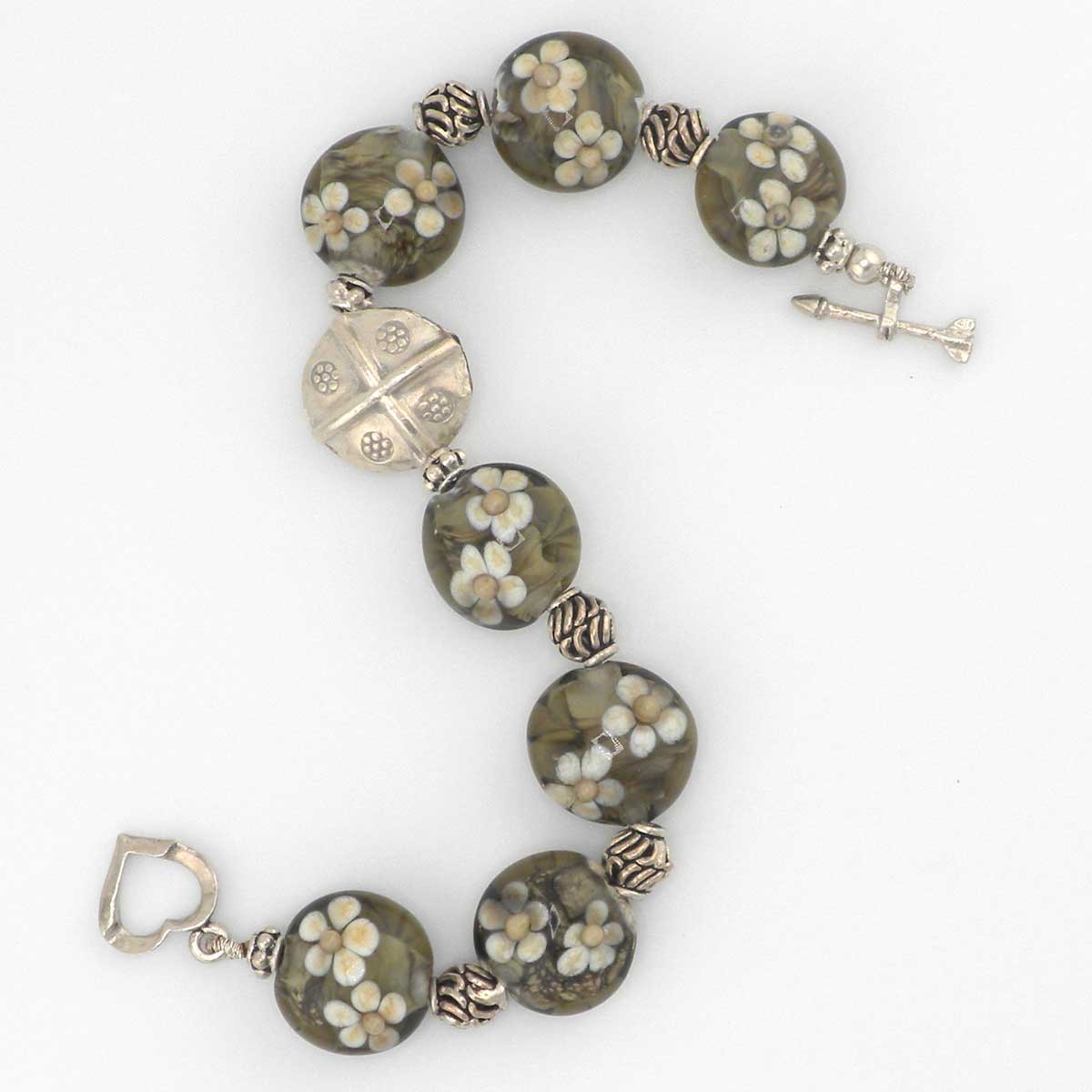 Gray Khaki lampwork bracelet