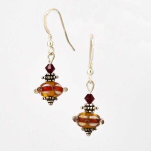 red and amber lampwork earrings
