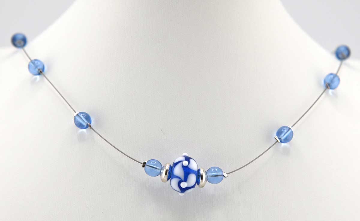 blue lampwork floating necklace
