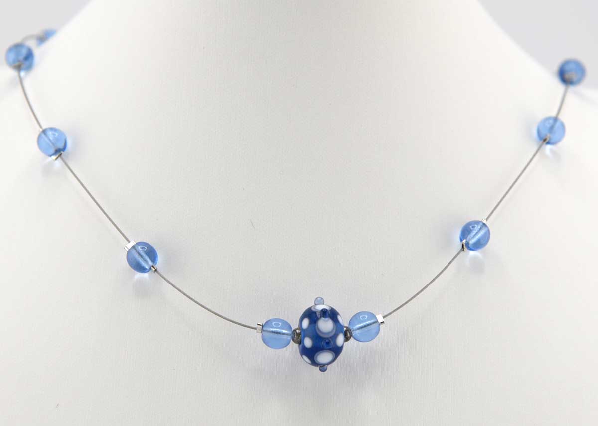 blue lampwork floating necklace