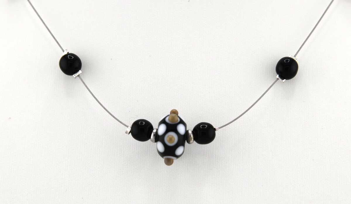 black lampwork floating necklace