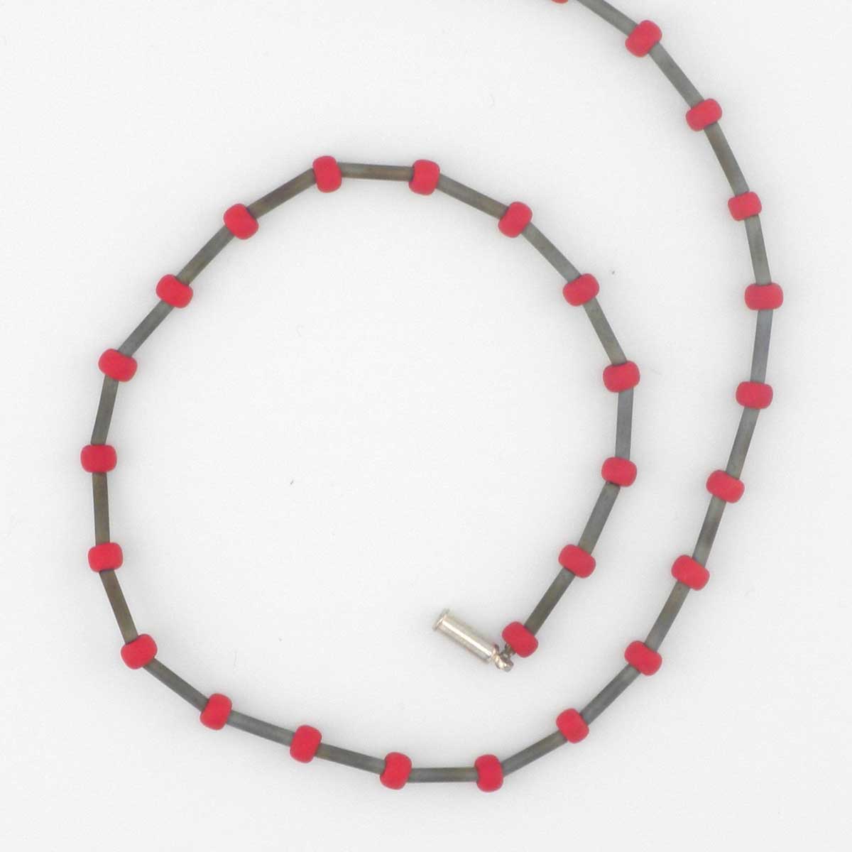 red seeds and gun metal bugles American Choker necklace