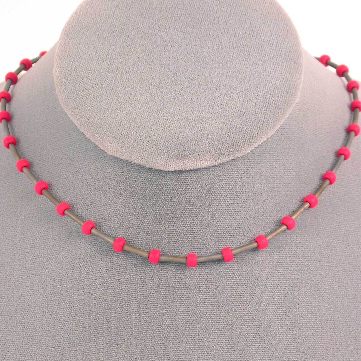 red seeds and gun metal bugles American Choker necklace