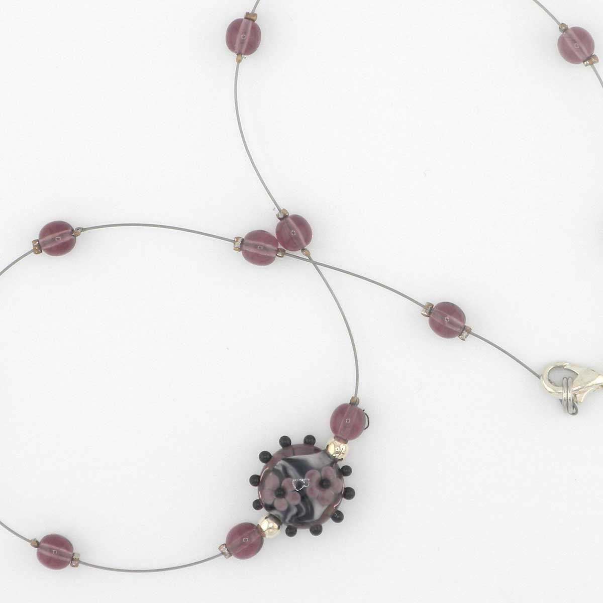 Amethyst lampwork floating necklace
