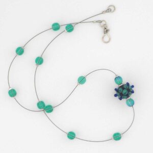 green lampwork floating necklace