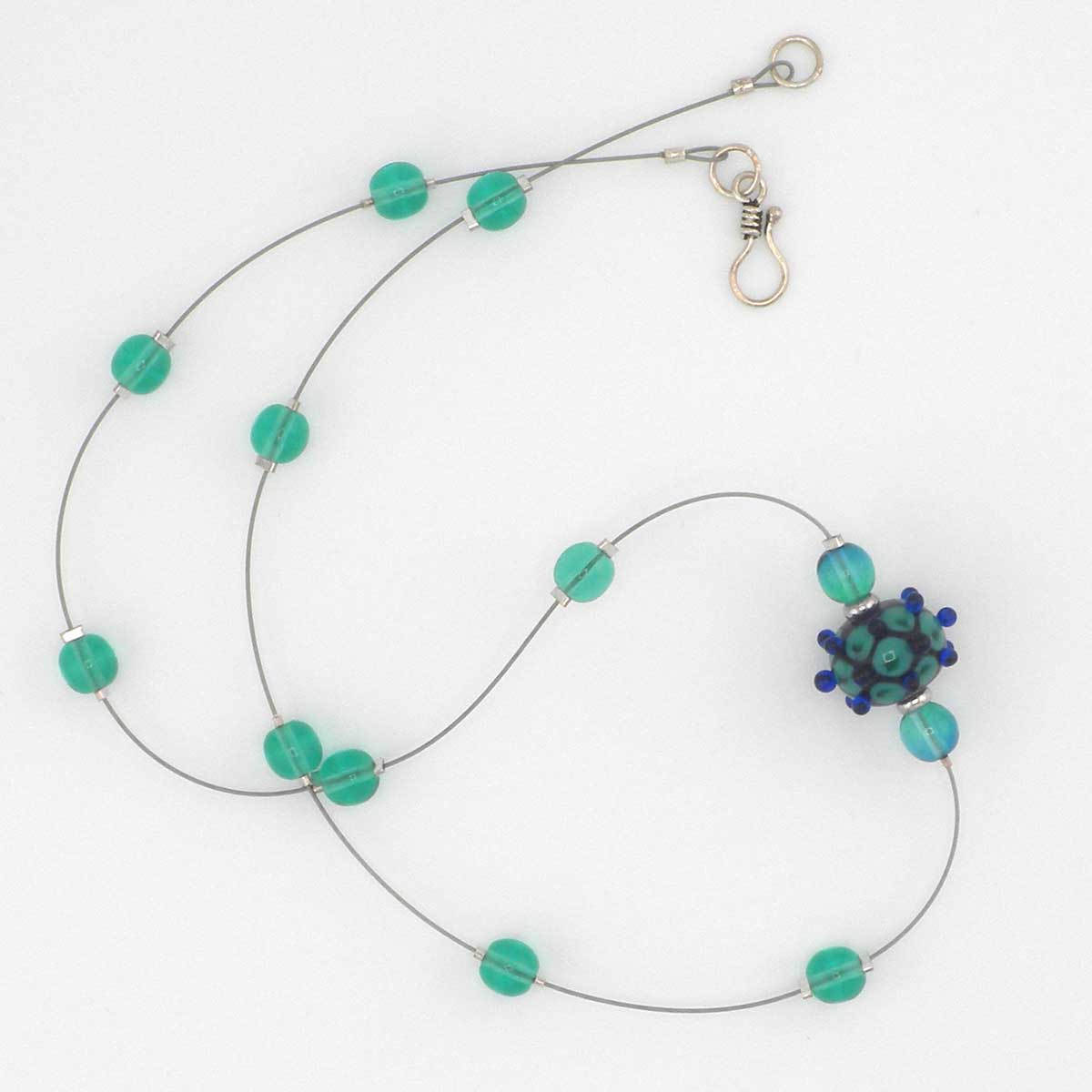 green lampwork floating necklace