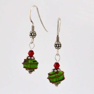 green and red lampwork earrings