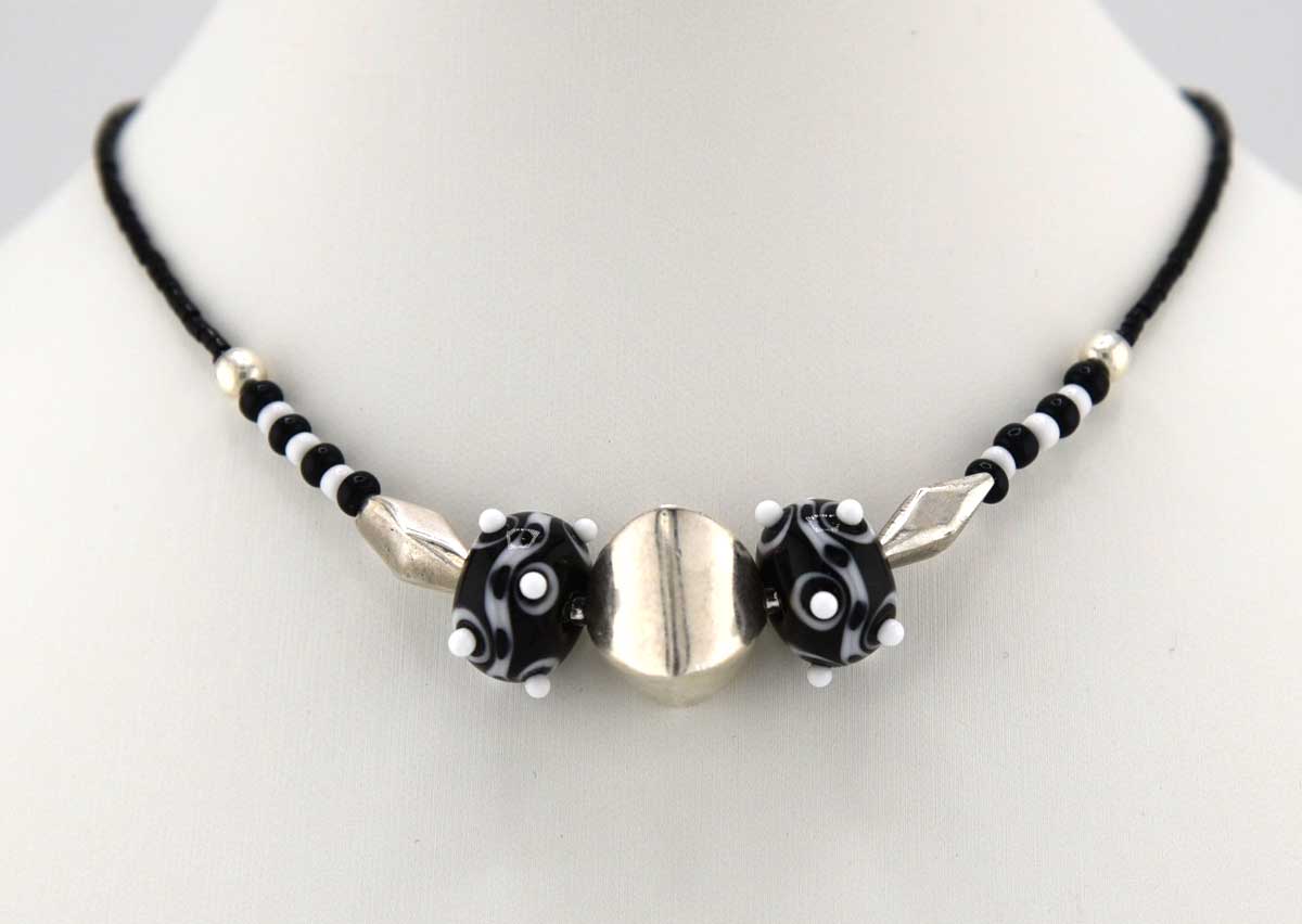 lampwork and silver necklace