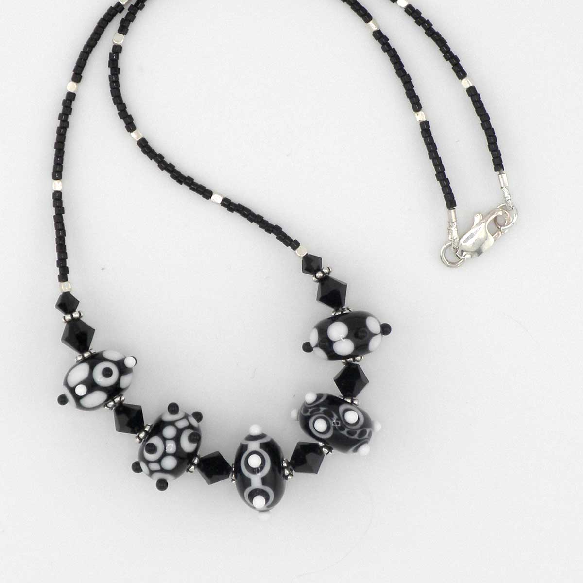 black and white lampwork necklace