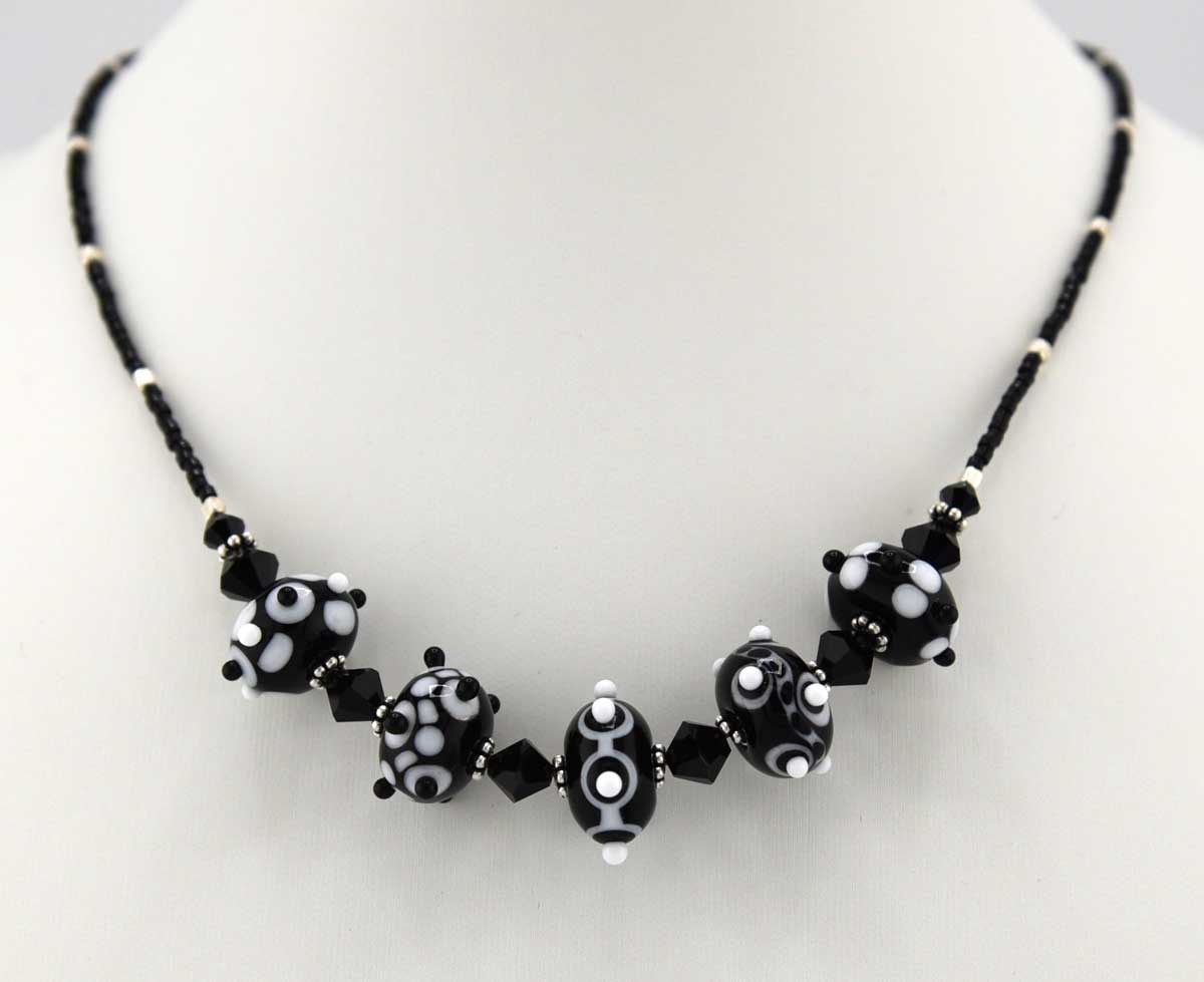 black and white lampwork necklace