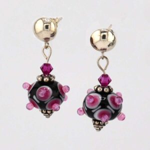 black and pink lampwork earrings