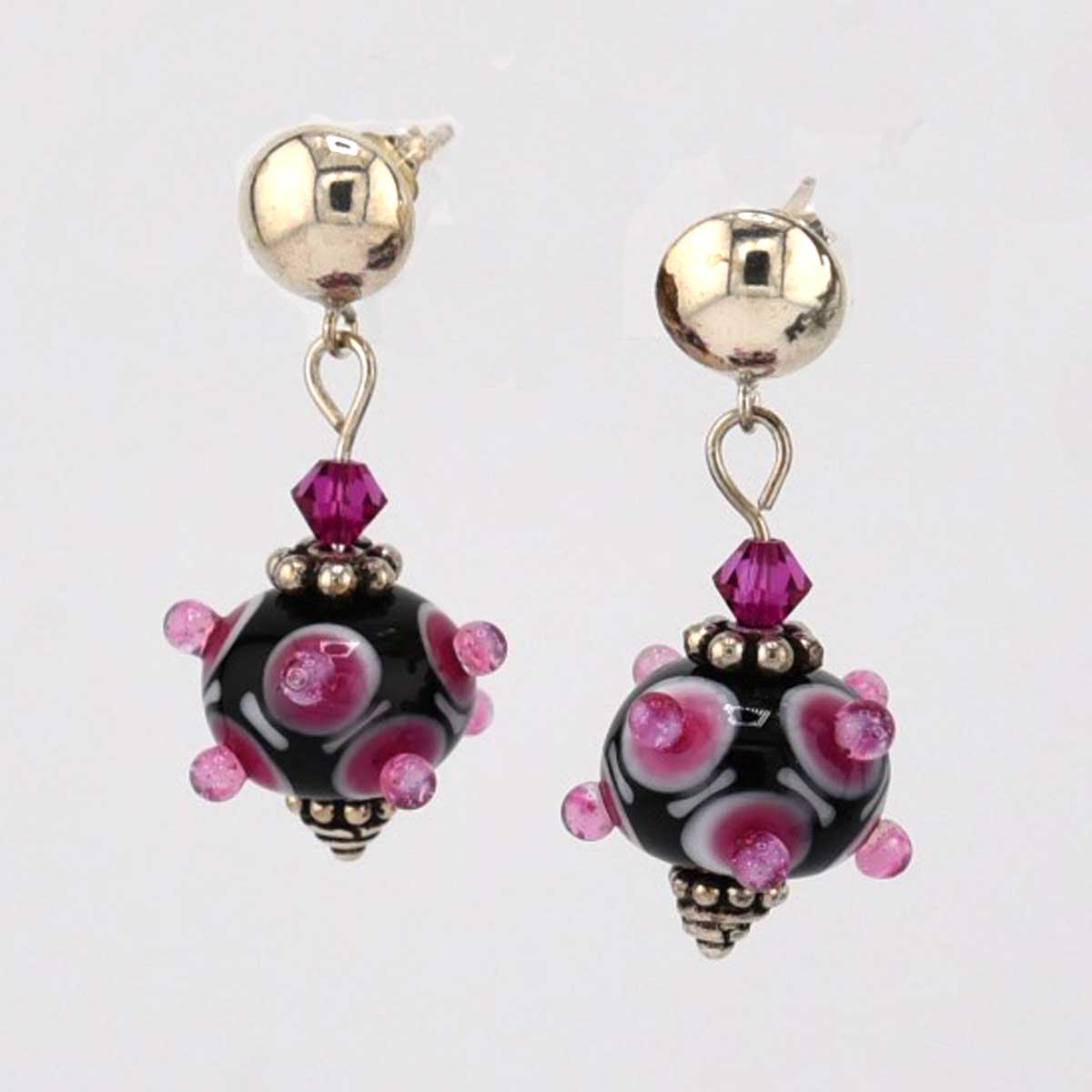 black and pink lampwork earrings