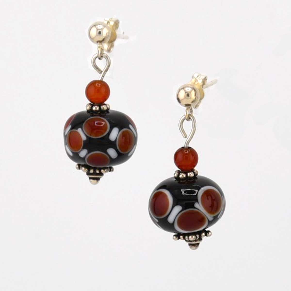 black and red lampwork earrings