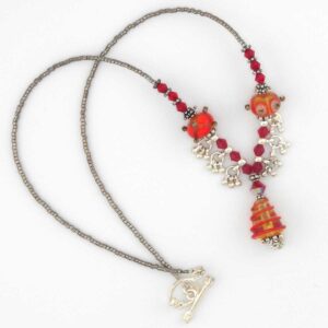 amber and red lampwork necklace