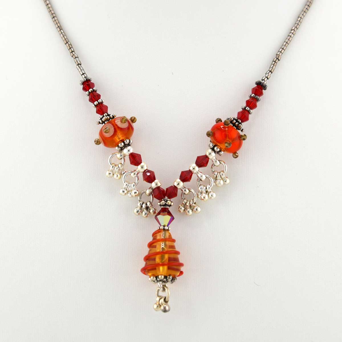 amber and red lampwork necklace