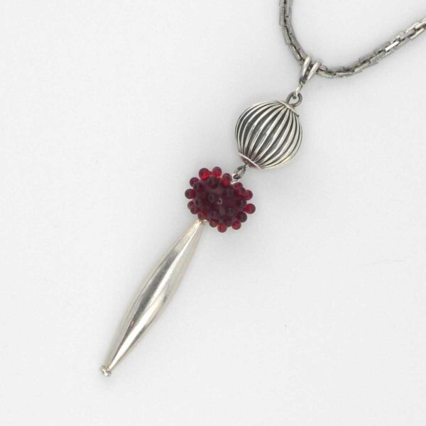 red lampwork and sterling silver pendant