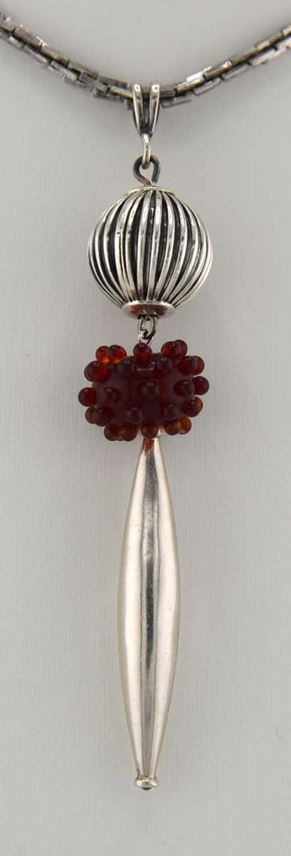red lampwork and sterling silver necklace