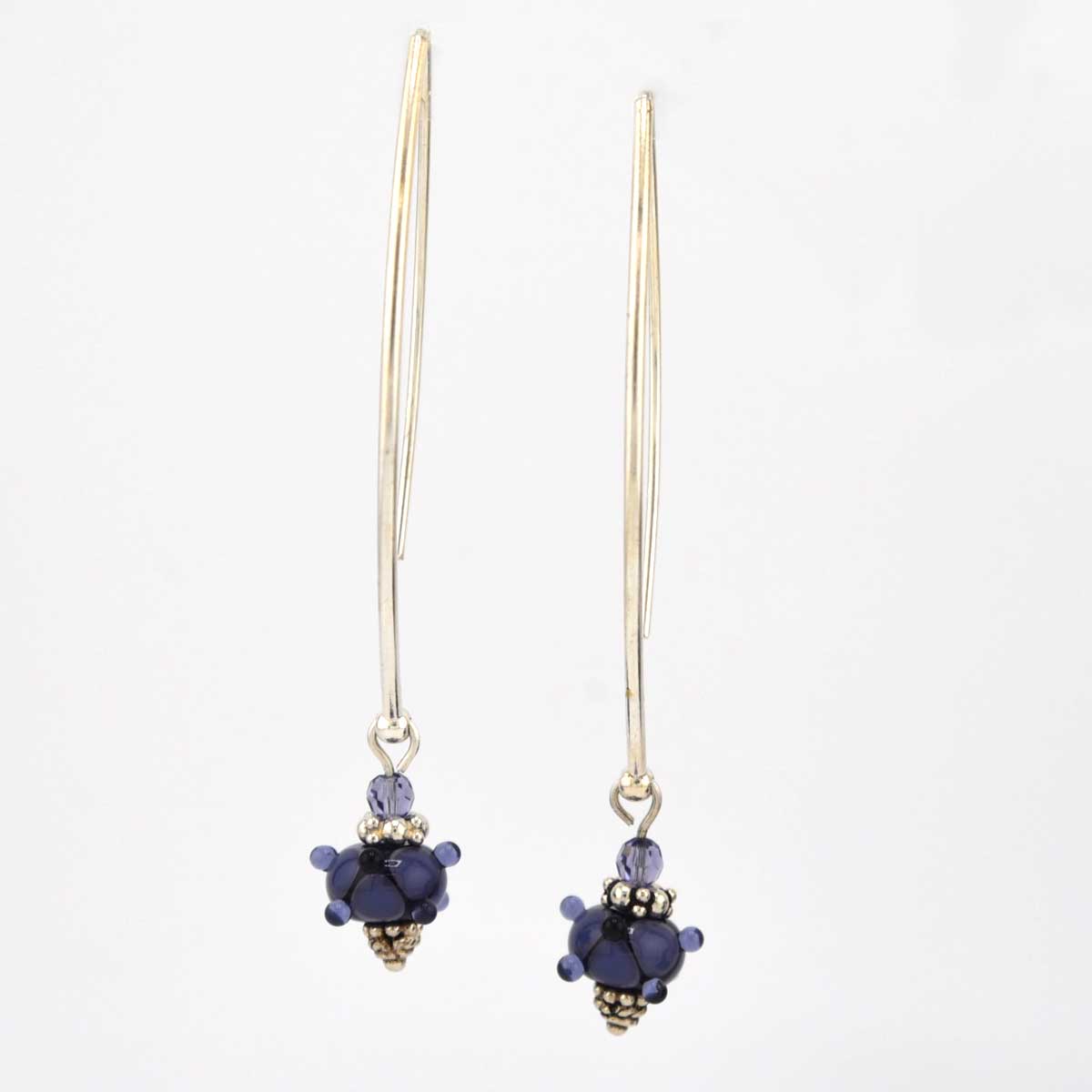 tanzanite color lampwork and silver earrings